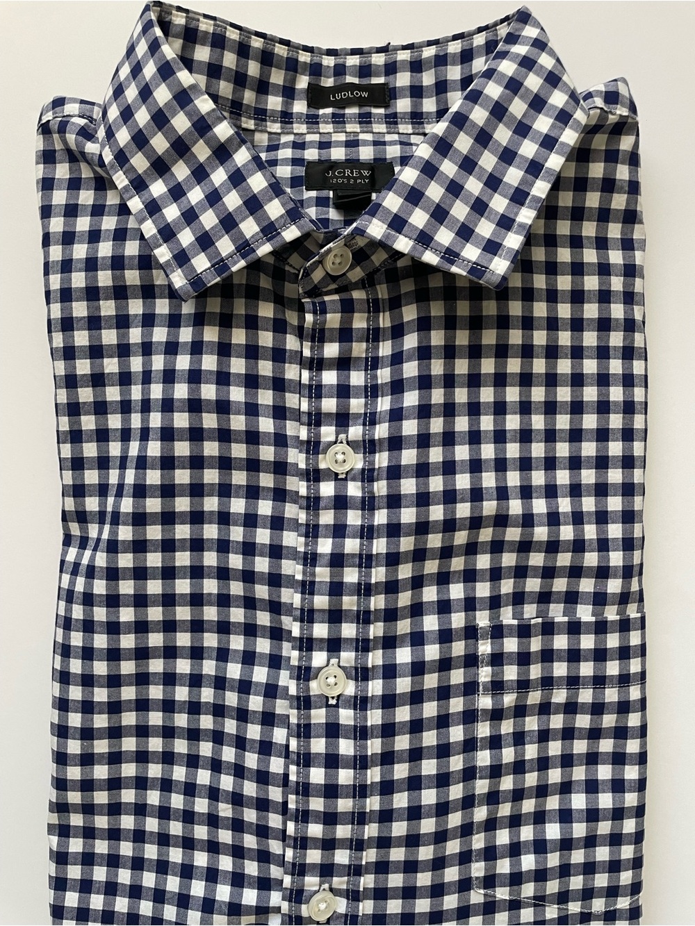 J. Crew Ludlow Navy and White Gingham Button-Down Shirt 120’s 2 ply